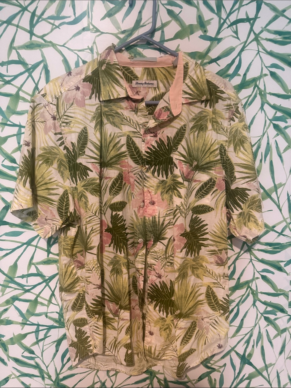 Tommy Bahama Tropical Leaf Button-Down Shirt - Green/Pink
